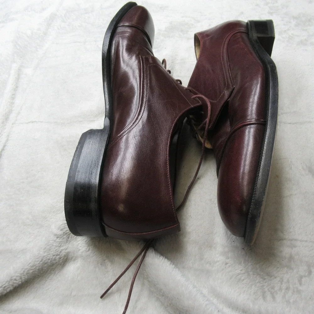 Pincipe Men 10D Dress Shoes Burgundy Leather Cap Toe Oxford Lace-Up Formal Italy